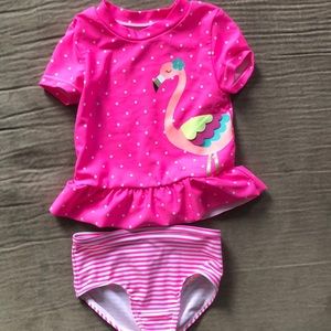 Flamingo two piece rash guard bathing suit